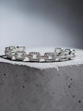 Pave Square Link Chain Cuff Bracelet